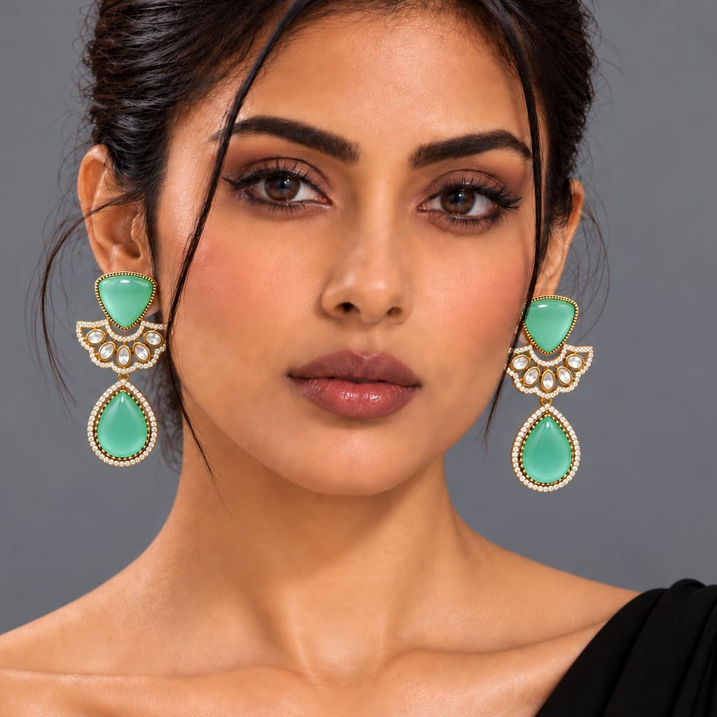 Kundan Mint Doublet Earrings