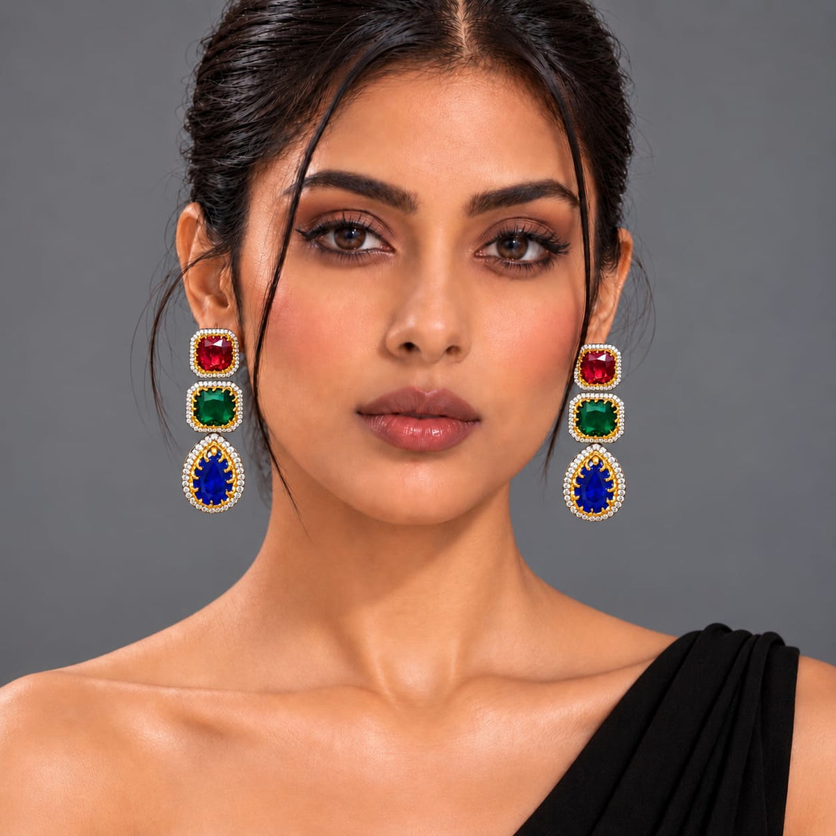 Iraya Multicolor Ruby Emerald Sapphire Zircon Earrings