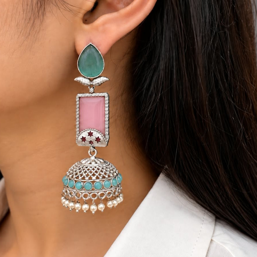 Silver Bloom Quartz Jhumka