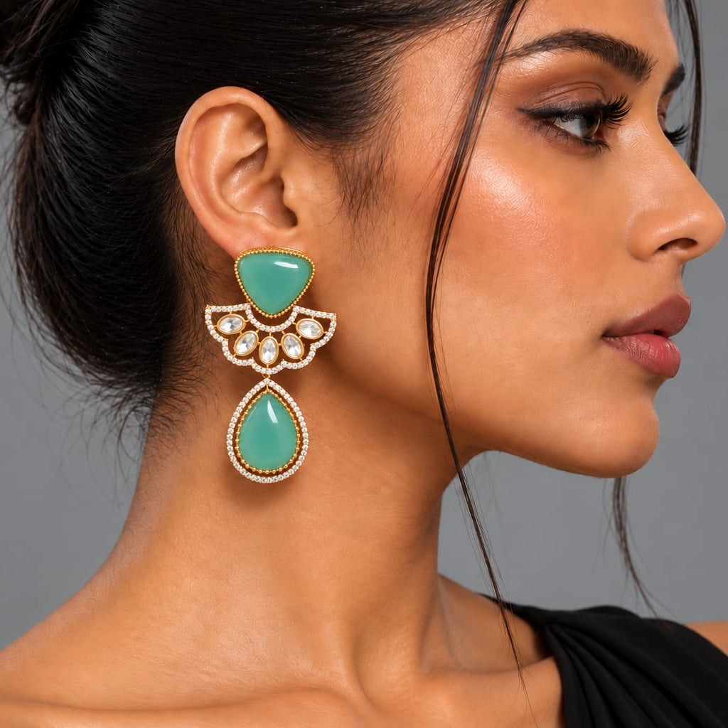 Kundan Mint Doublet Earrings
