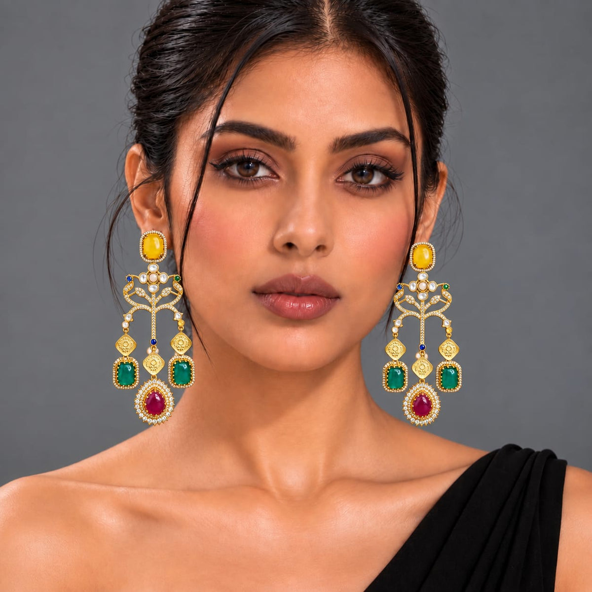 Marya Ruby Emerald Citrine Earrings