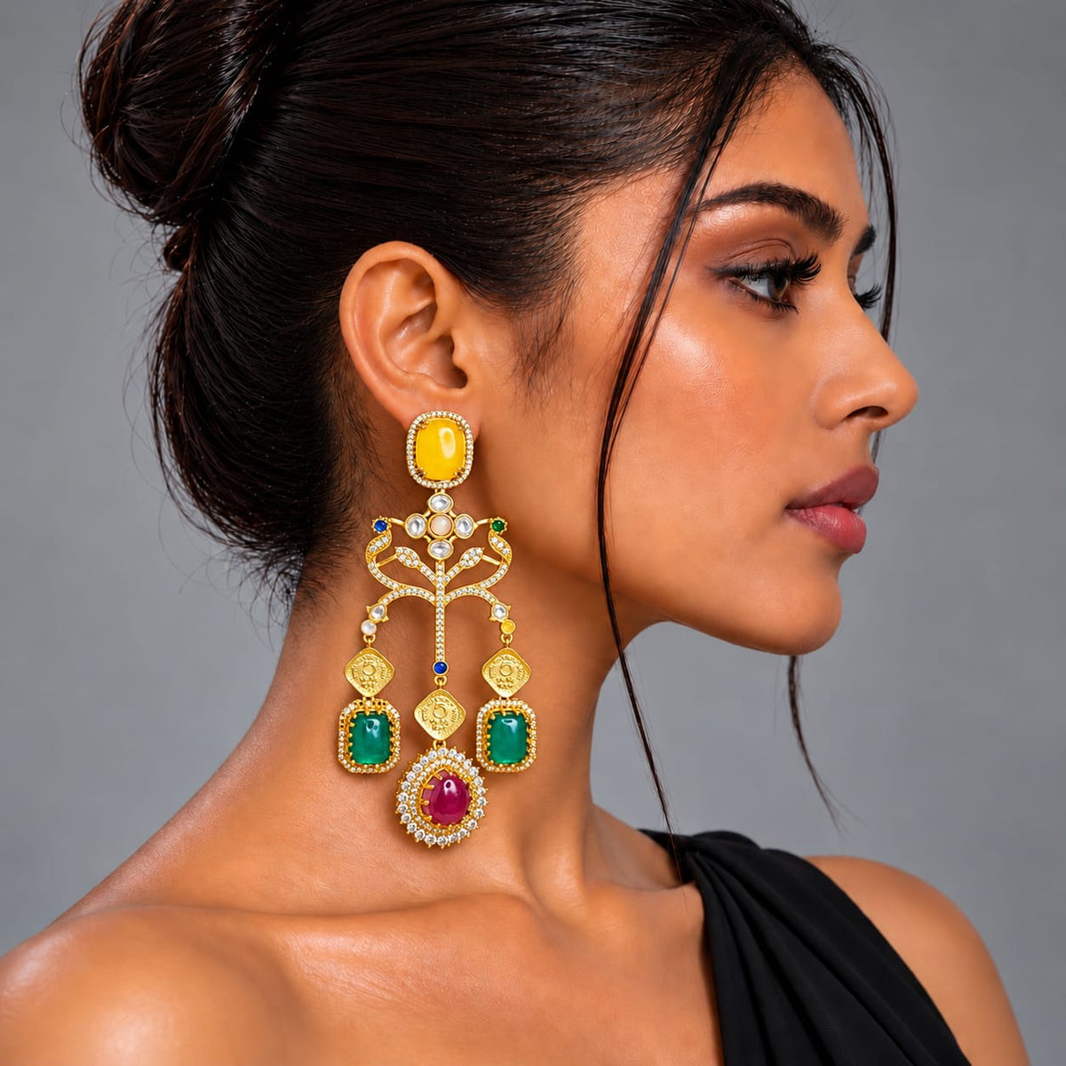 Marya Ruby Emerald Citrine Earrings