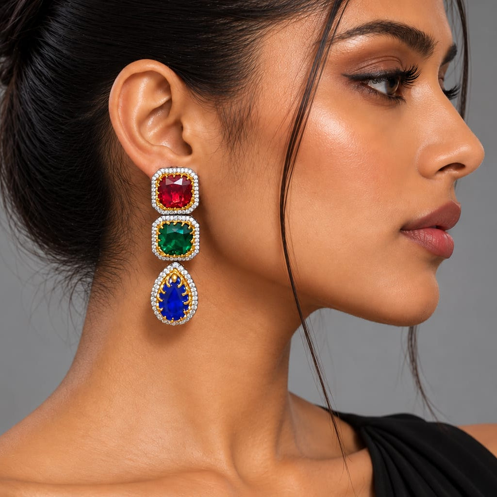Iraya Multicolor Ruby Emerald Sapphire Zircon Earrings