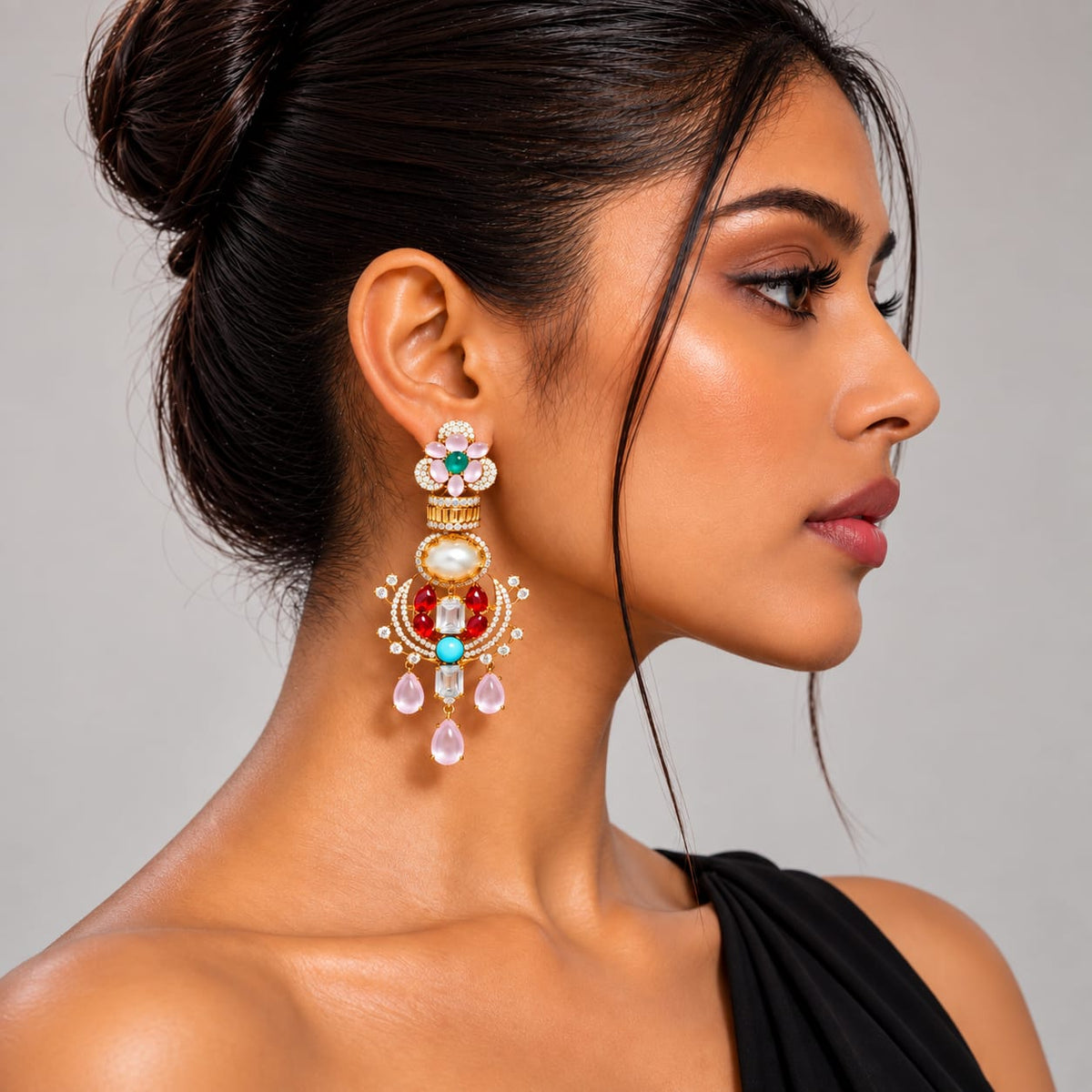 Noorani Multicolor Zircon pearl statement earrings