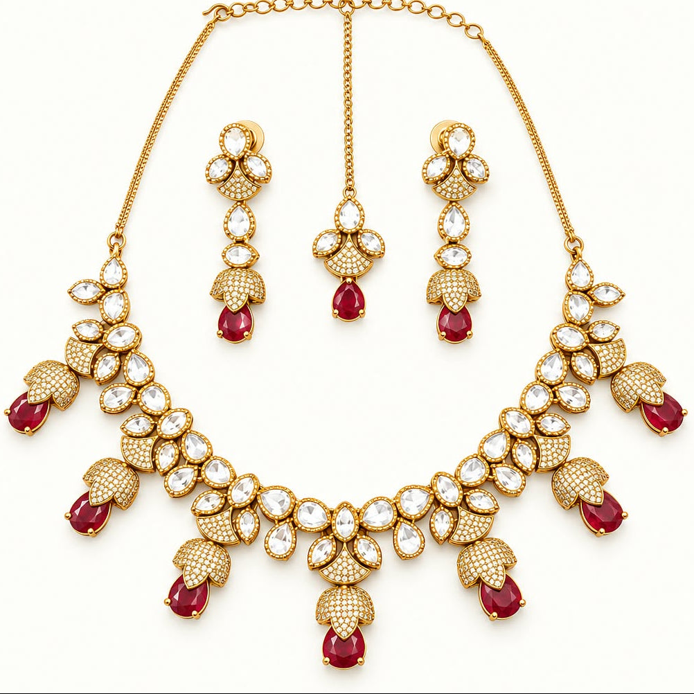 Adaa Ruby Kundan Necklace Set