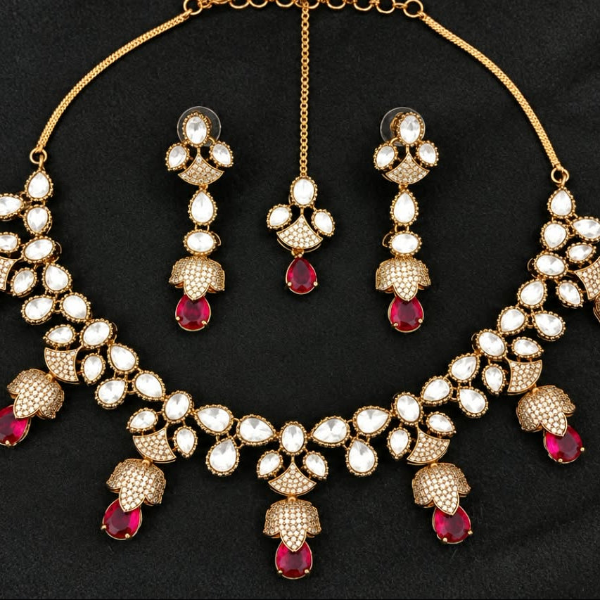Adaa Ruby Kundan Necklace Set