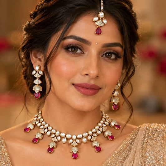 Adaa Ruby Kundan Necklace Set