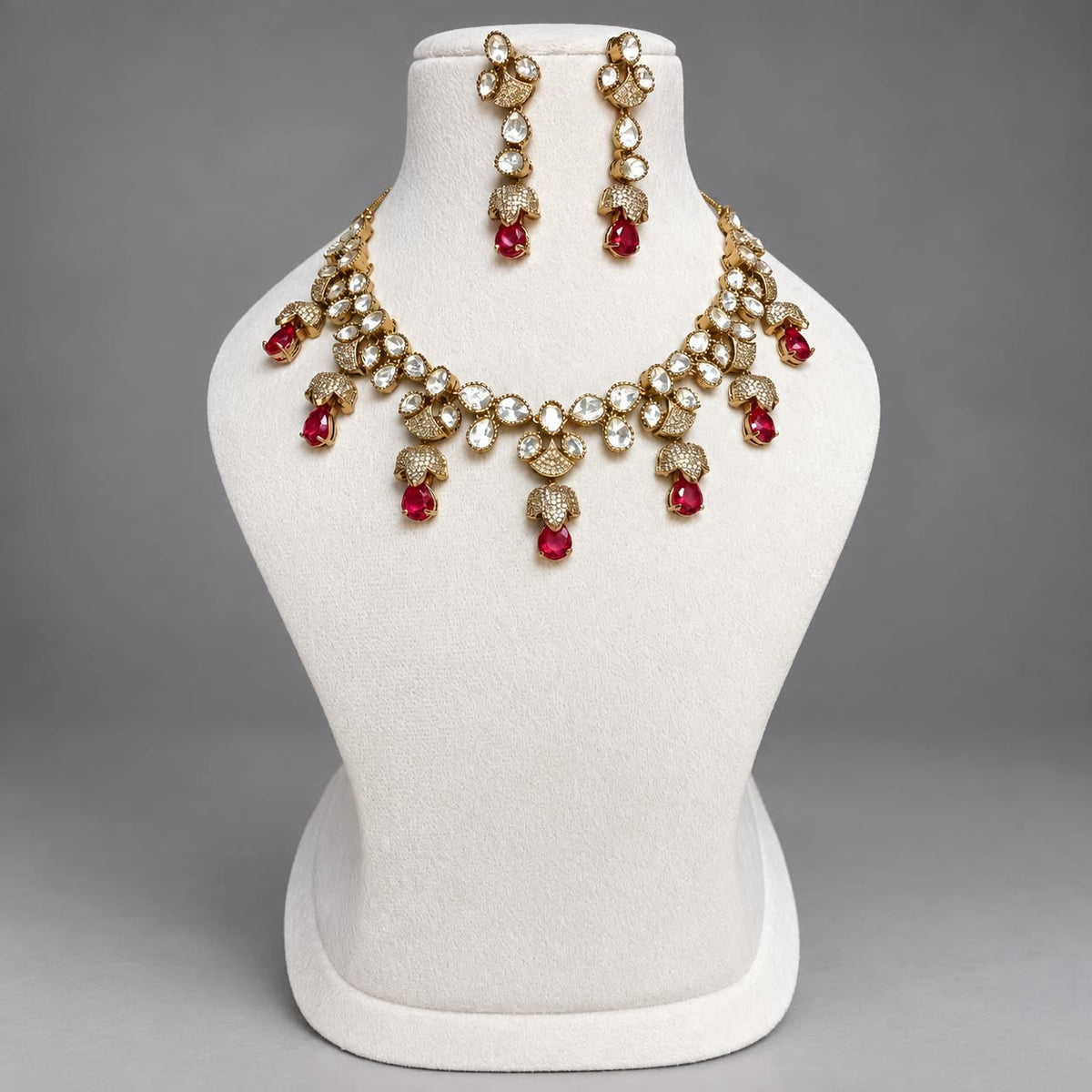 Adaa Ruby Kundan Necklace Set