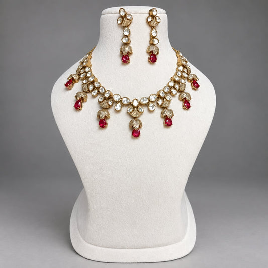 Adaa Ruby Kundan Necklace Set