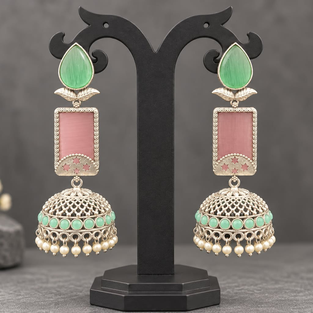 Silver Bloom Quartz Jhumka