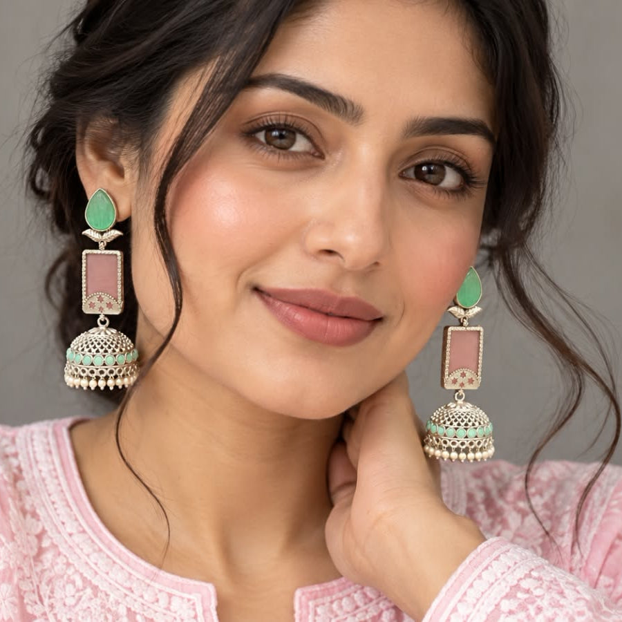 Silver Bloom Quartz Jhumka