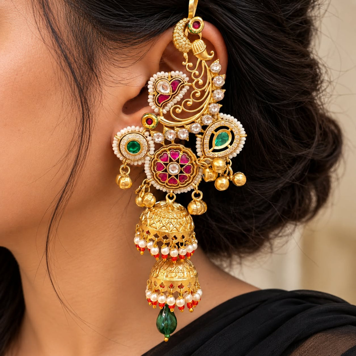 Padmavati Gold Kundan  Earcuff Jhumka