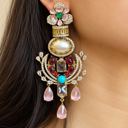 Noorani Multicolor Zircon pearl statement earrings